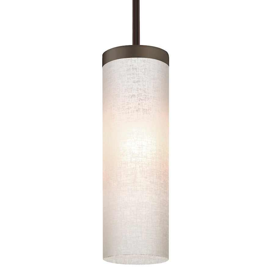 Besa Lighting Friz 5in 1-Light Stem Pendant | Contemporary Bronze and White Linen Glass | Kitchen Island & Dining Room | Model 1TT-FRIZLN-BR