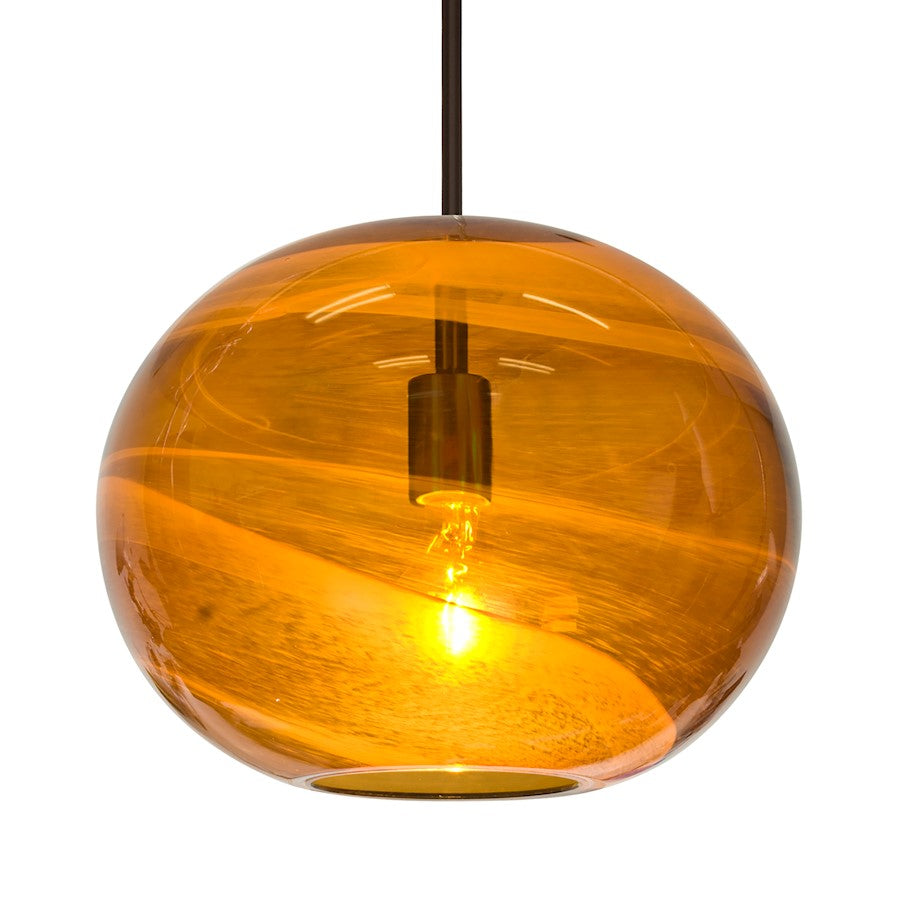 Besa Lighting Geno 13in 1-Light Pendant | Contemporary Bronze and Beige Glass | Kitchen Island & Dining Room | 13 x 13 x 10 in | Model 1TT-GENOAM-BR