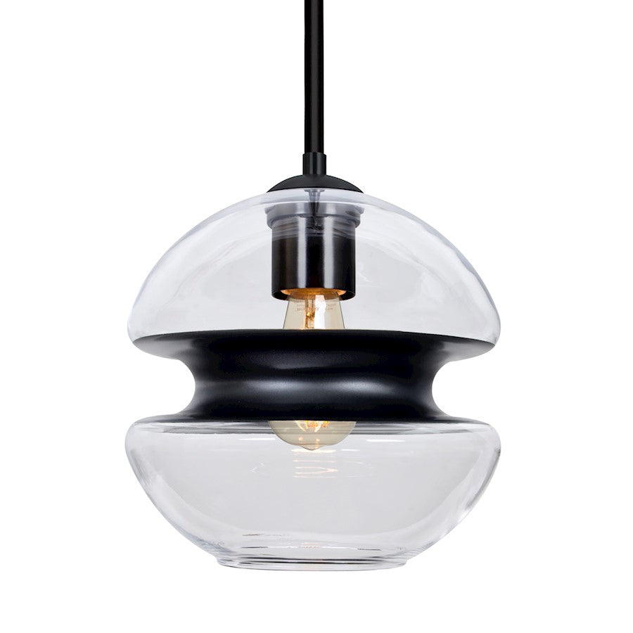 Besa Lighting Hula 8 8in 1-Light LED Stem Pendant | Contemporary Black and Black Glass | Kitchen Island & Dining Room | Model 1TT-HULA8BK-EDIL-BK