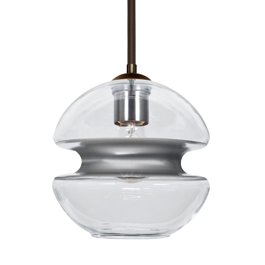 Besa Lighting Hula 8 8in 1-Light Pendant | Contemporary Bronze and Silver Glass | Kitchen Island & Dining Room | Model 1TT-HULA8SL-BR