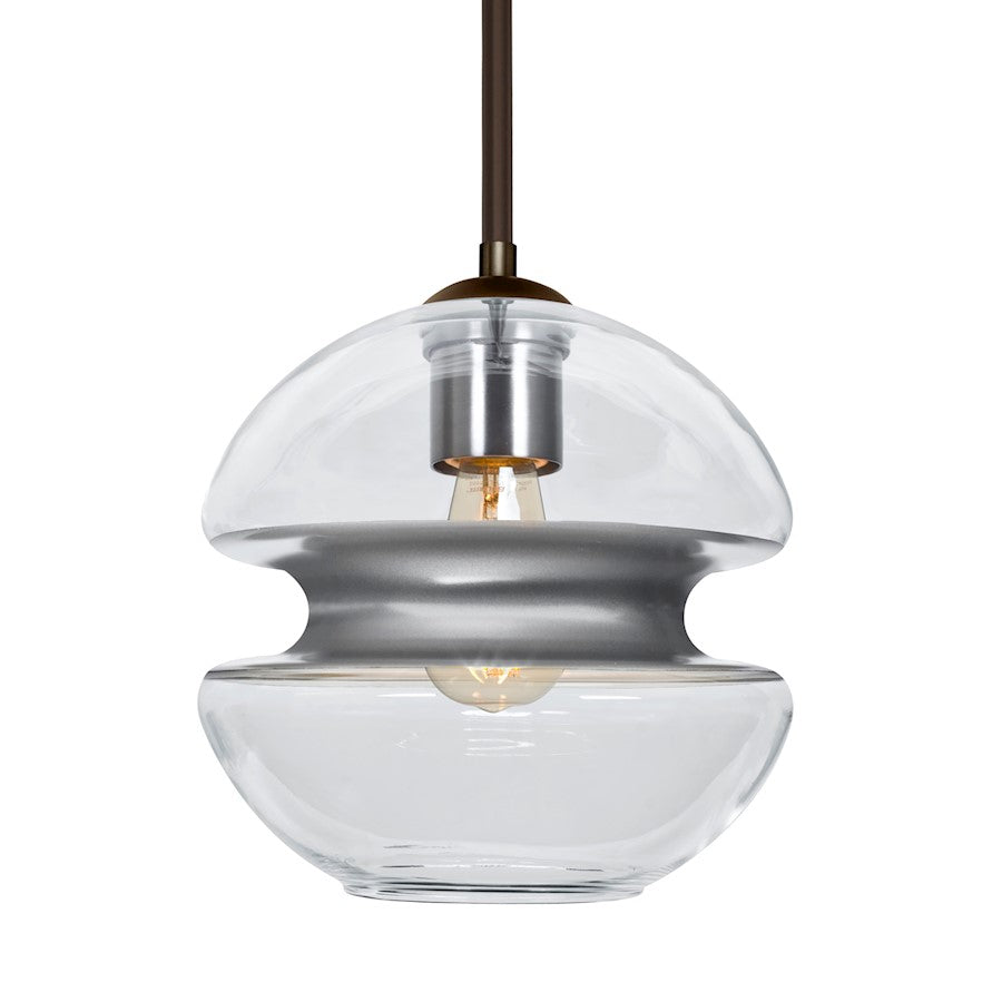 Besa Lighting Hula 8 8in 1-Light LED Pendant | Brushed Bronze and Silver Glass | Kitchen Island & Dining Room | Model 1TT-HULA8SL-EDIL-BR