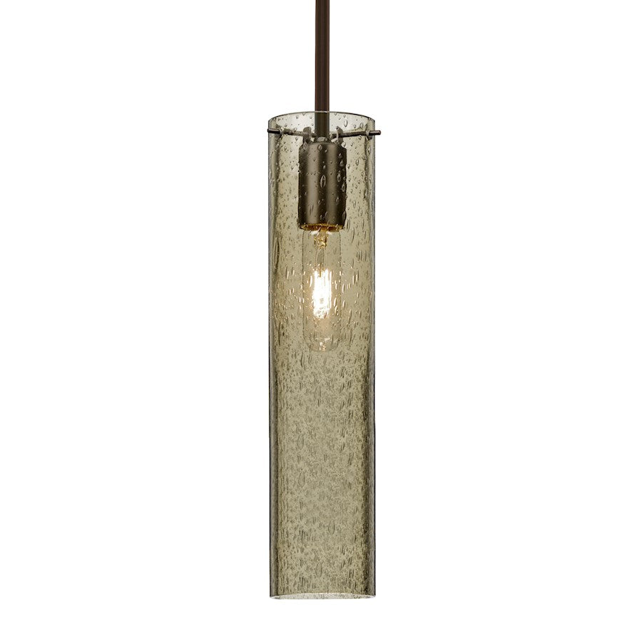 Besa Lighting Juni 16 1-Light Stem Pendant | Transitional Bronze and Beige Glass | Kitchen Island & Dining Room | 3.5 x 16 in | Model 1TT-JUNI16LT-BR