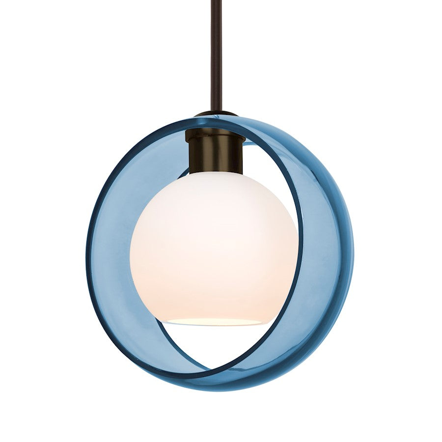 Besa Mana 9in 1-Light LED Stem Pendant | Contemporary Bronze and Blue Glass | Kitchen Island & Dining Room | 9 x 9 in | Model 1TT-MANABL-LED-BR
