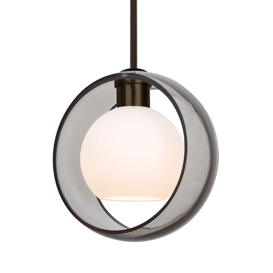 Besa Lighting Mana 9in 1-Light LED Stem Pendant | Contemporary Bronze and Gray Glass | Kitchen Island & Dining Room | Model 1TT-MANASM-LED-BR