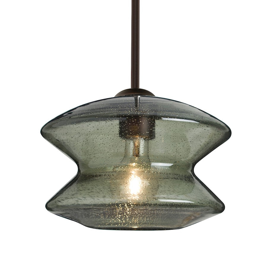Besa Lighting Zen 9in 1-Light Stem Pendant | Transitional Bronze and Green Glass | Kitchen Island & Dining Room | 9 x 6.7 in | Model 1TT-ZENMS-BR