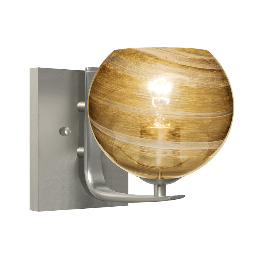 Besa Lighting Jilly 7in 1-Light Vanity Light | Contemporary Satin Nickel and Amber Glass | Bathroom & Powder Room | Model 1WC-JILLYAM-SN