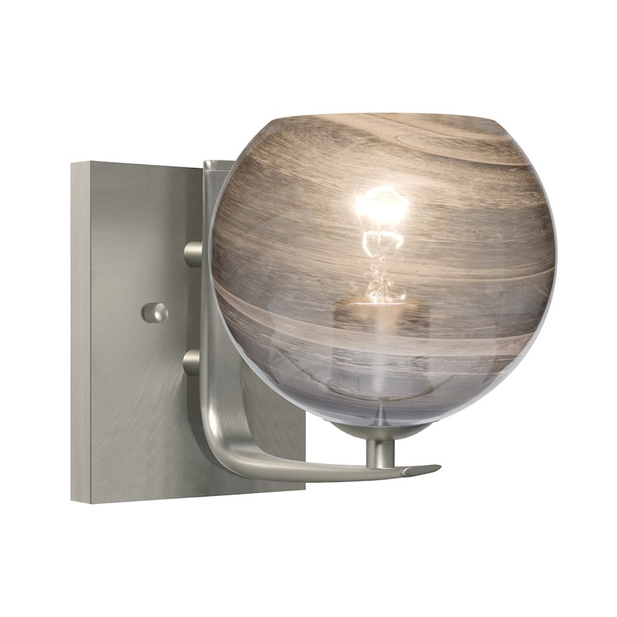 Besa Lighting Jilly 7in 1-Light Vanity Light | Contemporary Satin Nickel and Smoke Glass | Bathroom & Powder Room | Model 1WC-JILLYSM-SN