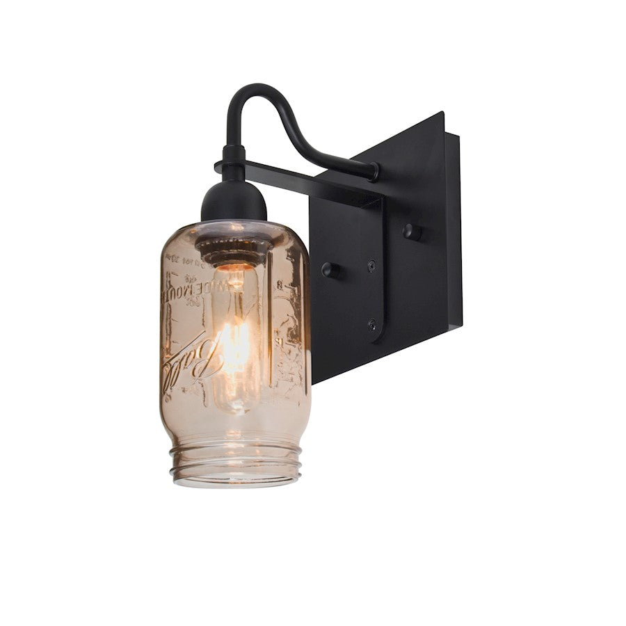 Besa Lighting Milo 4 1-Light Wall Sconce | Rustic Black and Gray Glass | Hallway & Bedroom Accent | 7.25 x 5.9 x 10.75 in | Model 1WG-MILO4SM-BK