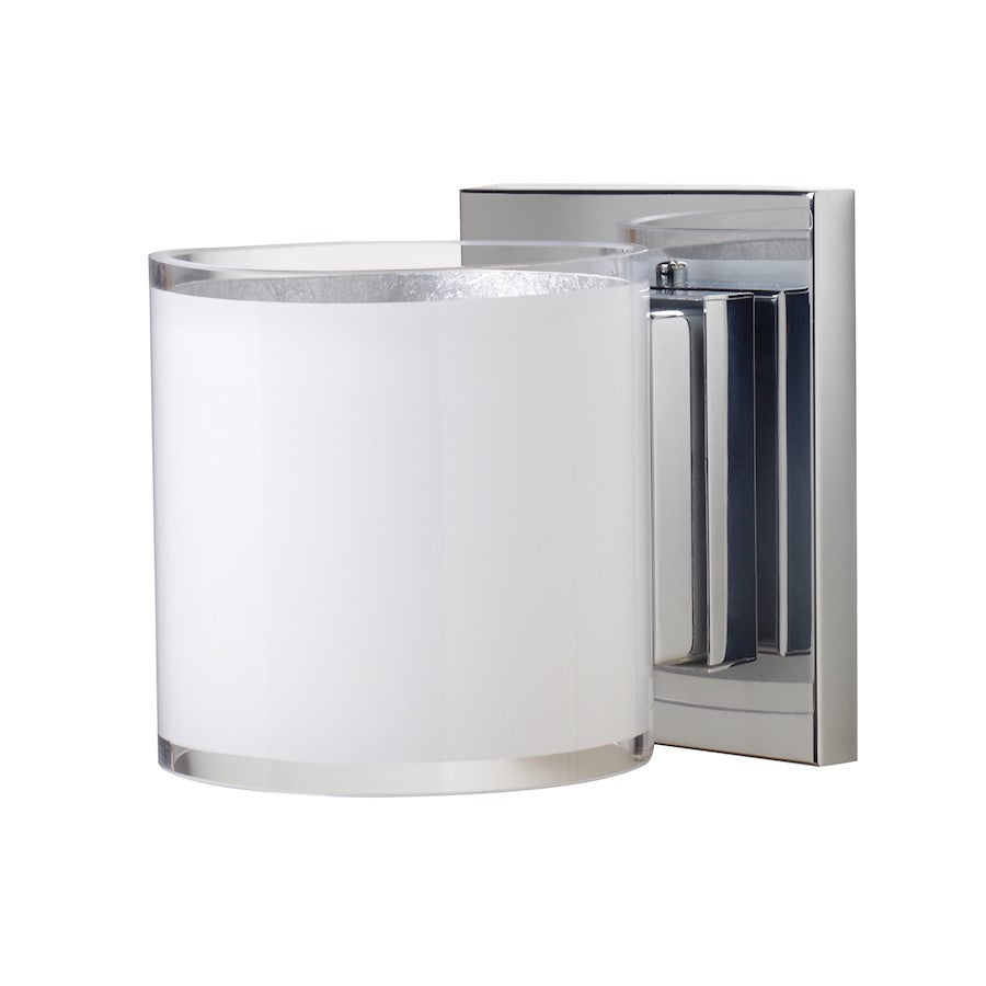 Besa Lighting Pogo 6in 1-Light Wall Sconce | Contemporary Chrome and White Foil Glass | Hallway & Bathroom Vanity | Model 1WS-7180SF-CR