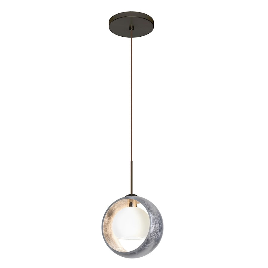 Besa Lighting Pogo 6in 1-Light Cord Pendant | Modern Bronze and Silver Glass | Kitchen Island & Dining Room | 6 x 6 in | Model 1XT-4293SS-BR