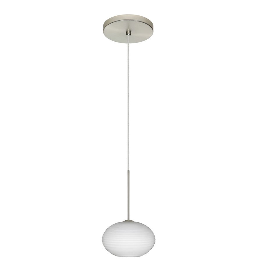 Besa Lighting Lasso 1-Light Cord Pendant | Contemporary Satin Nickel and White Glass | Kitchen Island & Dining Room | Model 1XT-561207-SN