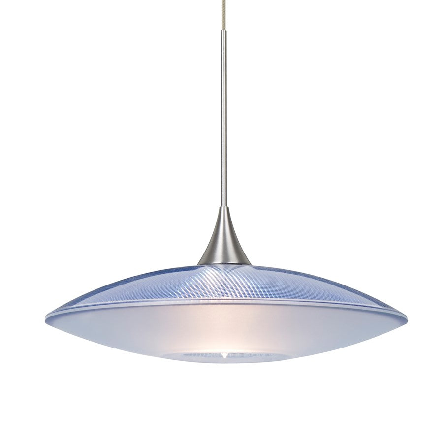 Besa Spazio 8in 1-Light LED Pendant | Contemporary Satin Nickel and Blue Glass | Kitchen Island & Dining Room | Model 1XT-6294BL-LED-SN