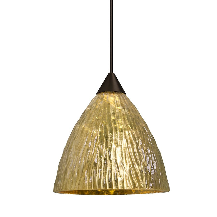 Besa Eve 5in 1-Light LED Cord Pendant | Contemporary Bronze and Gold Stone Glass | Kitchen Island & Dining Room | 5 x 4.5 in | Model 1XT-EVEGS-LED-BR