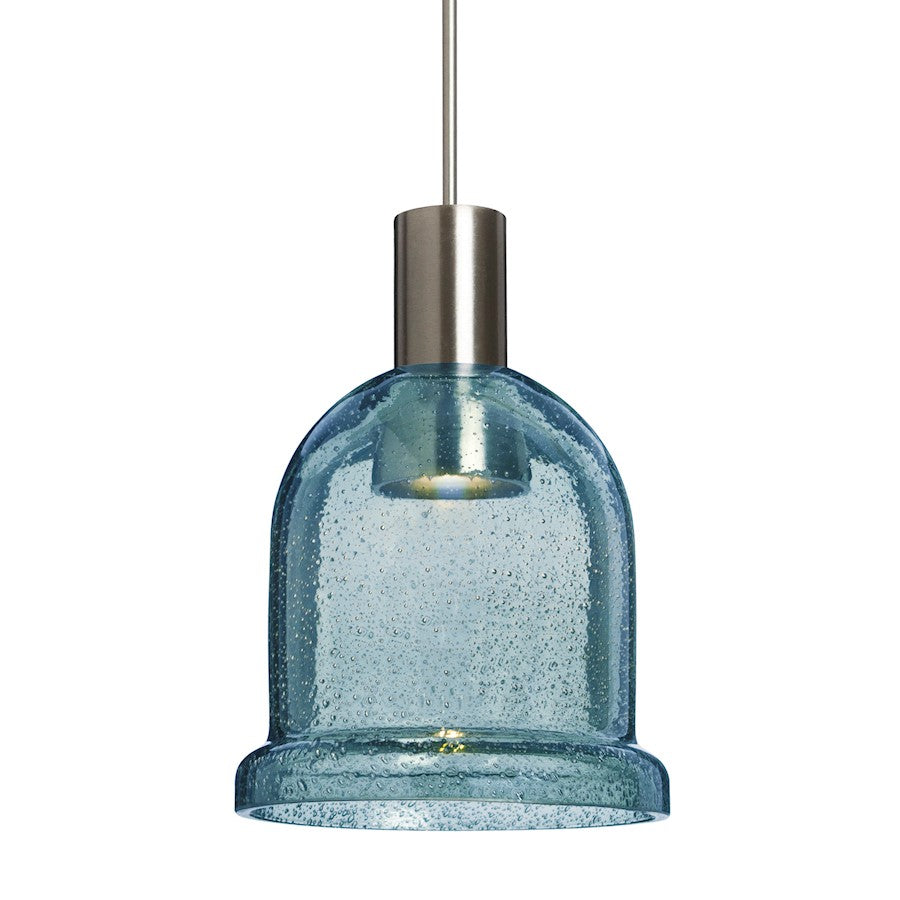 Besa Lighting Kiba 4in 1-Light LED Pendant | Contemporary Satin Nickel and Blue Glass | Kitchen Island & Dining Room | Model 1XT-KIBABL-LED-SN