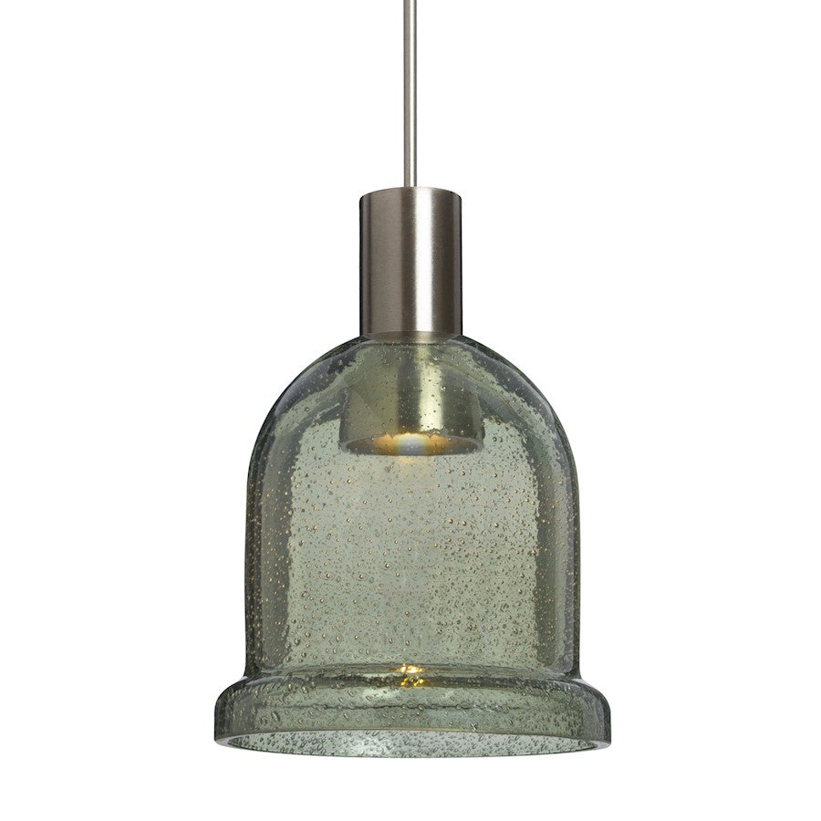 Besa Lighting Kiba 4in 1-Light LED Pendant | Contemporary Satin Nickel and Green Glass | Kitchen Island & Dining Room | Model 1XT-KIBAMS-LED-SN