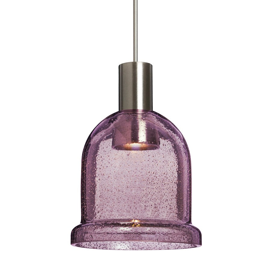 Besa Lighting Kiba 4in 1-Light LED Pendant | Contemporary Satin Nickel and Purple Glass | Kitchen Island & Dining Room | Model 1XT-KIBAPL-LED-SN
