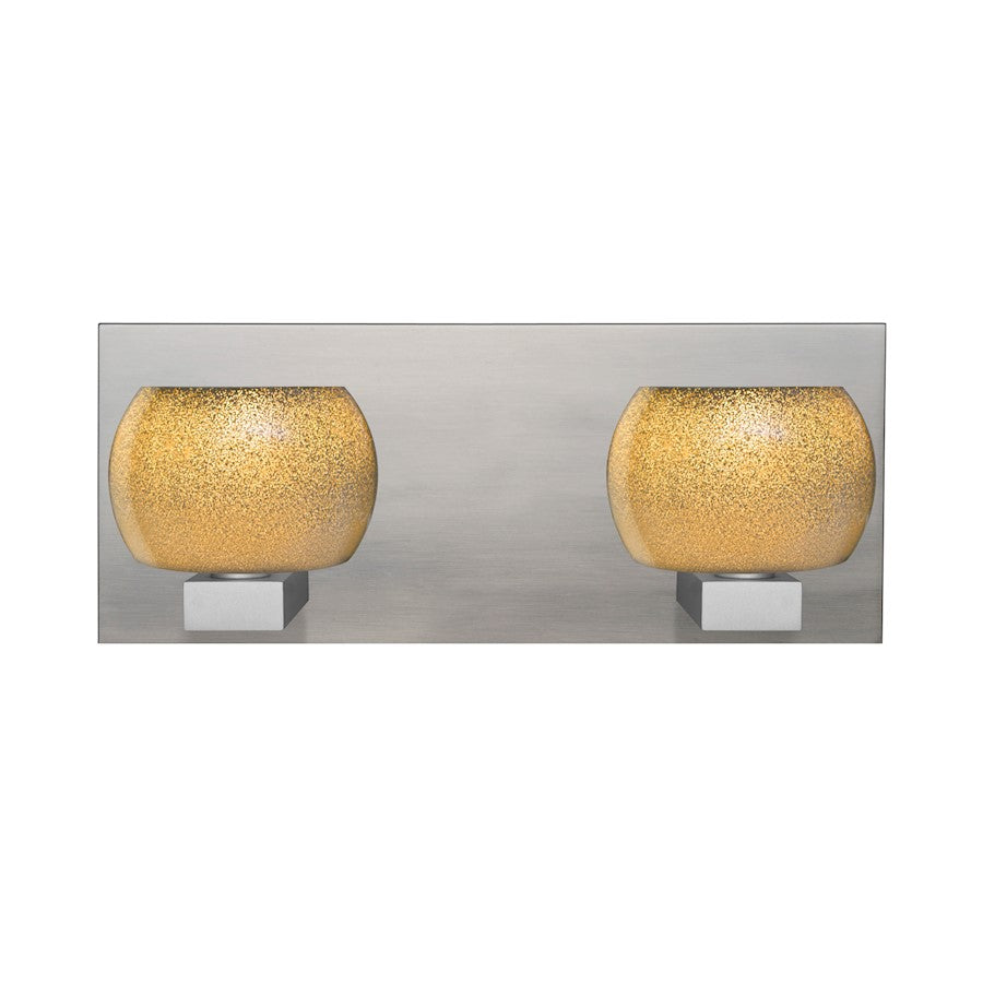 Besa Lighting Keno 14in 2-Light LED Vanity | Contemporary Satin Nickel and Gold Glass | Bathroom & Powder Room | Model 2WF-KENOGD-LED-SN