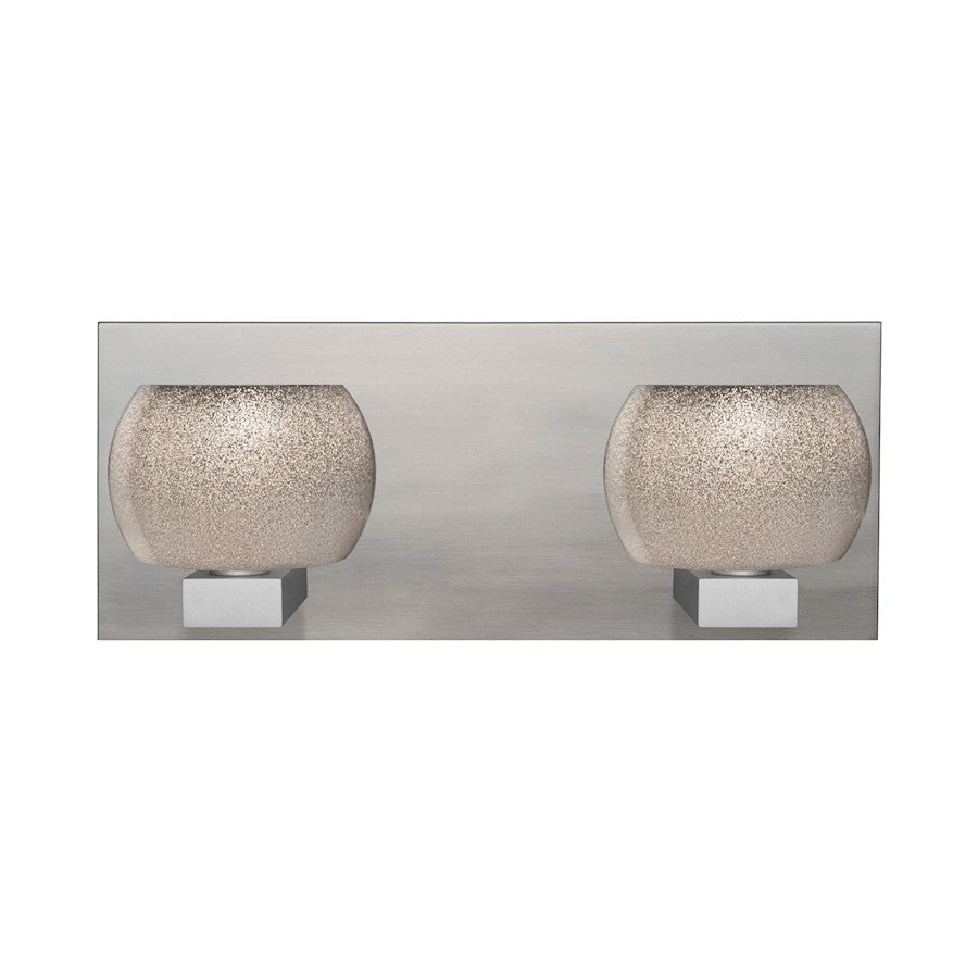 Besa Lighting Keno 14in 2-Light LED Vanity | Contemporary Satin Nickel and Gray Glass | Bathroom & Powder Room | Model 2WF-KENOSM-LED-SN