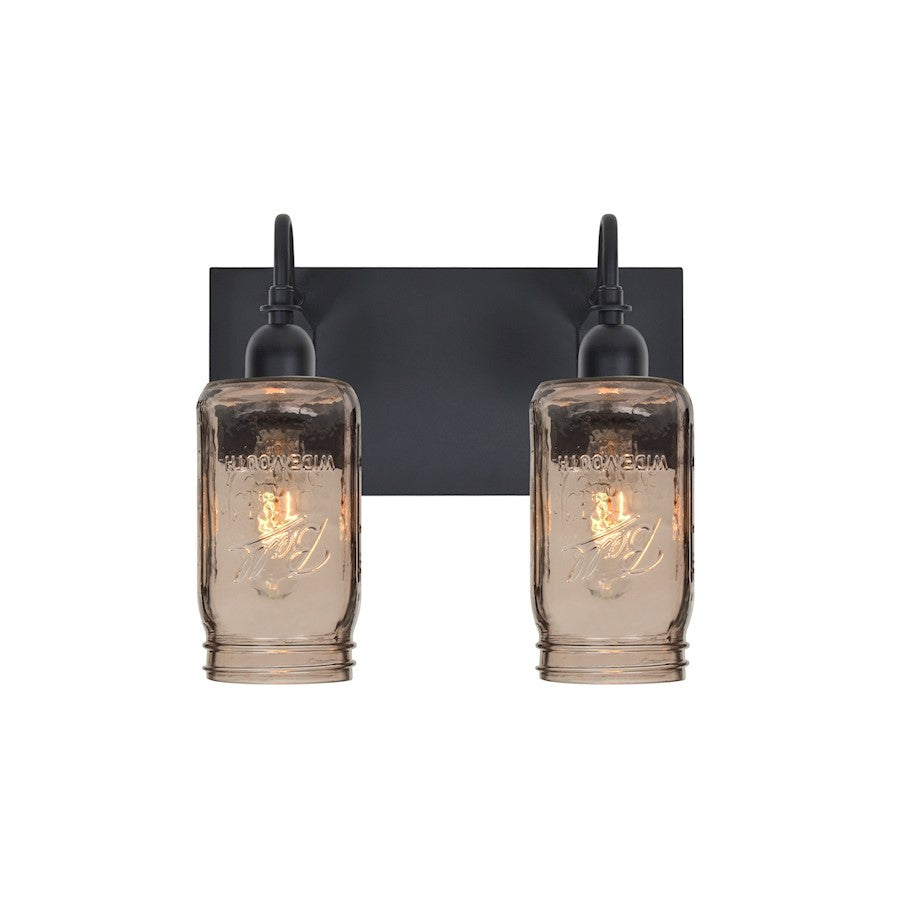 Besa Lighting Milo 4 2-Light Bathroom Vanity | Rustic Black and Gray Glass | Bathroom & Powder Room | 12 x 7 x 10 in | Model 2WG-MILO4SM-BK