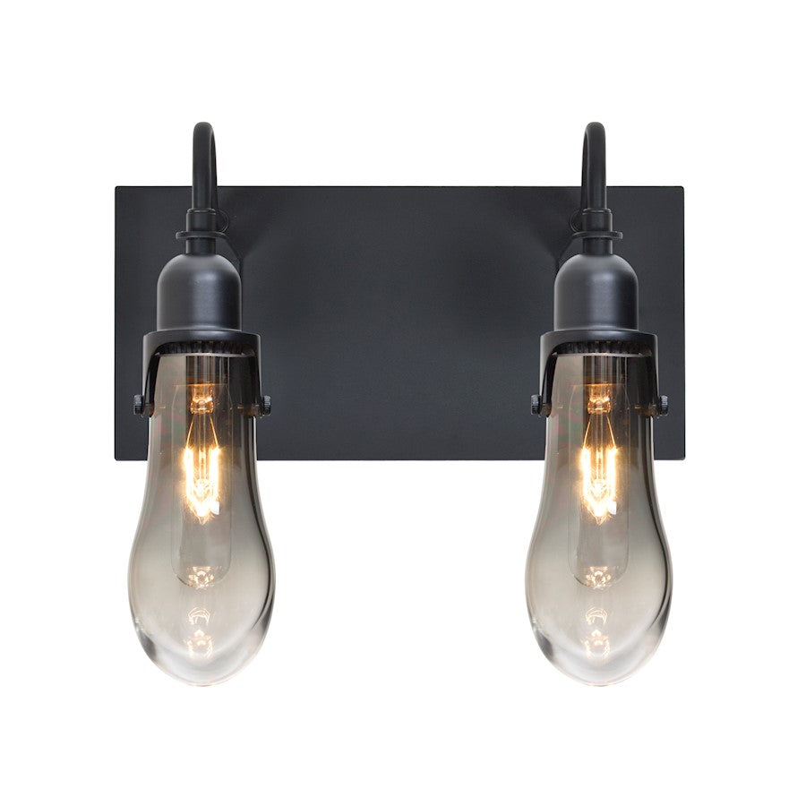 Besa Wish 12in 2-Light Wall Sconce | Transitional Black and Gray Glass | Bedroom & Hallway Accent Light | 12 x 6 x 11 in | Model 2WG-WISHSM-BK