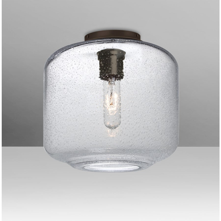 Besa Lighting Niles 10 9.5in 1-Light Flush Mount | Transitional Bronze and Clear Bubble Glass | Hallway & Bedroom | Model NILES10CLC-BR
