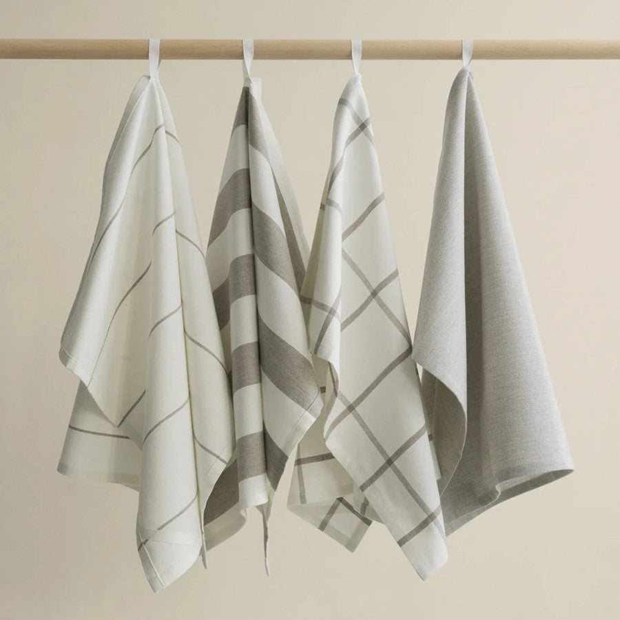 Blomus Taulo Organic Cotton Tea Towels/Set Of 2, Mourning Dove Grid