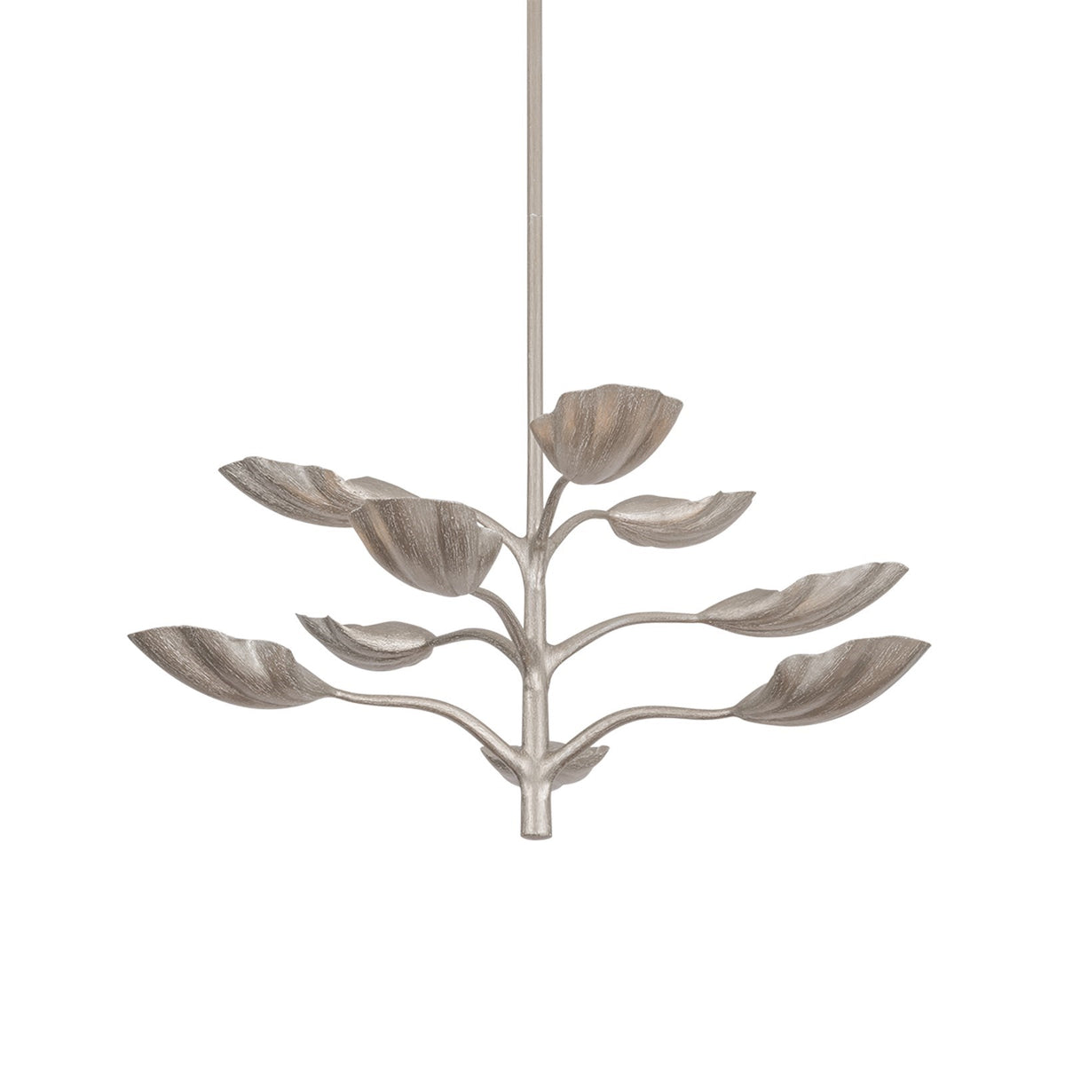 Corbett Lighting Ankara 42in 9-Light Chandelier | Textured Warm Silver Leaf Botanical Iron | Dining Room & Foyer | 41.75 x 12.5 in | Model 114-42-TWL