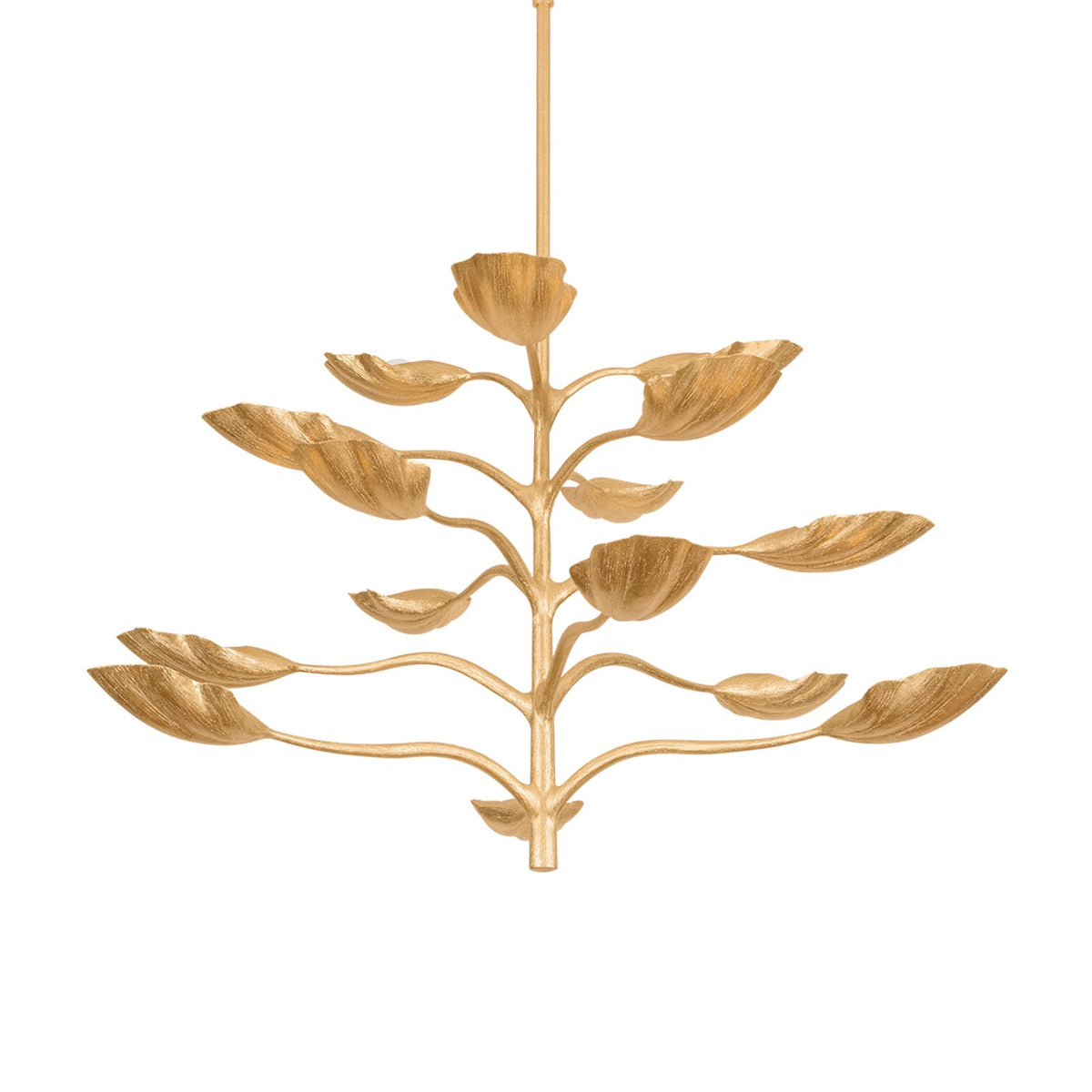 Corbett Lighting Ankara 48in 15-Light Chandelier | Botanical Gilded Ivory Iron and Leaf Shades | Dining Room & Foyer | Model 114-53-GLI