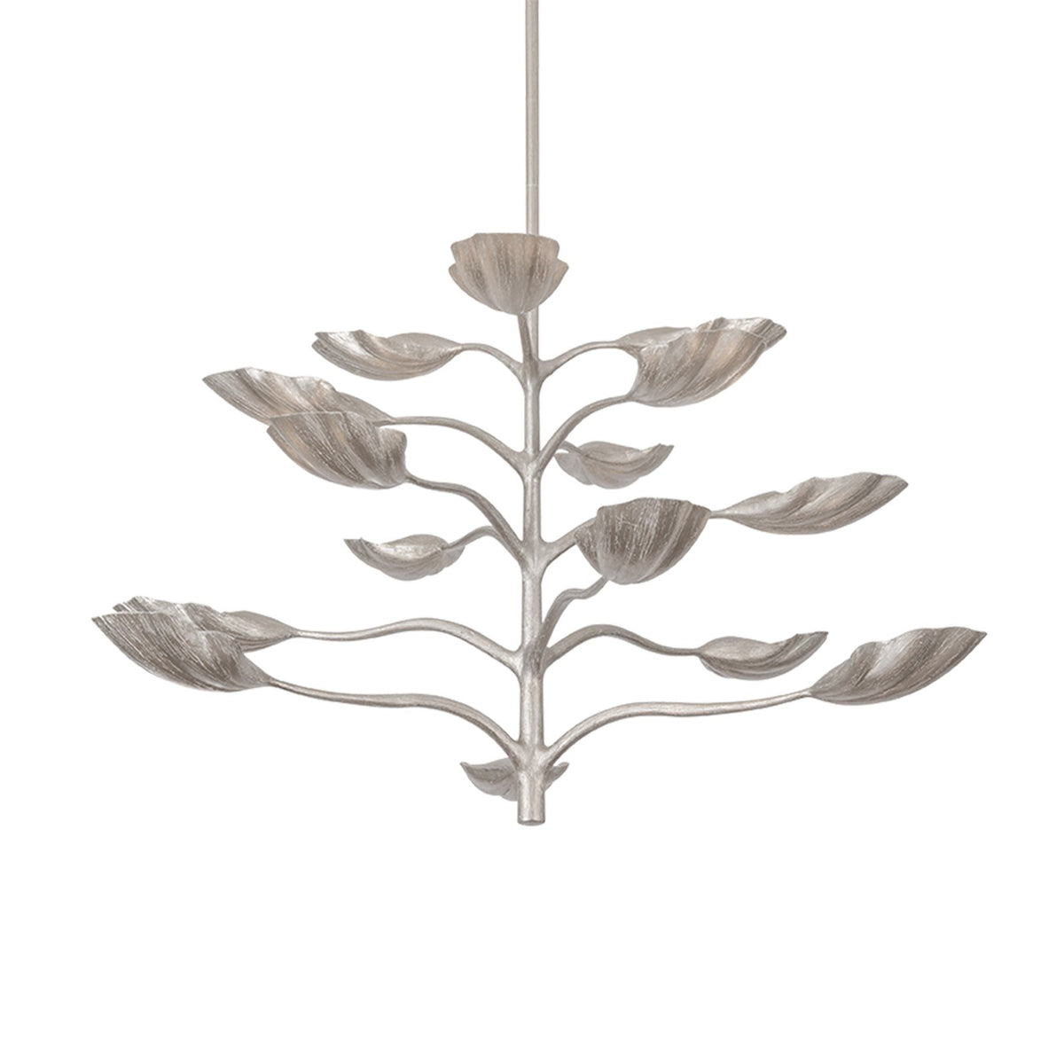 Corbett Lighting Ankara 48in 15-Light Chandelier | Botanical Textured Warm Silver Leaf Iron | Dining Room & Foyer | 48 x 23.75 in | Model 114-53-TWL