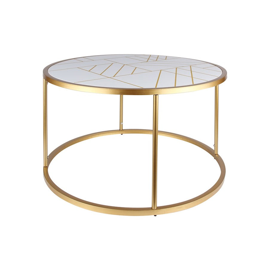 Canarm Harlo 32in Square Coffee Table | Gold and White Metal | Living Room & Family Room Centerpiece | 32 x 32 x 18 in | Model 203548-01