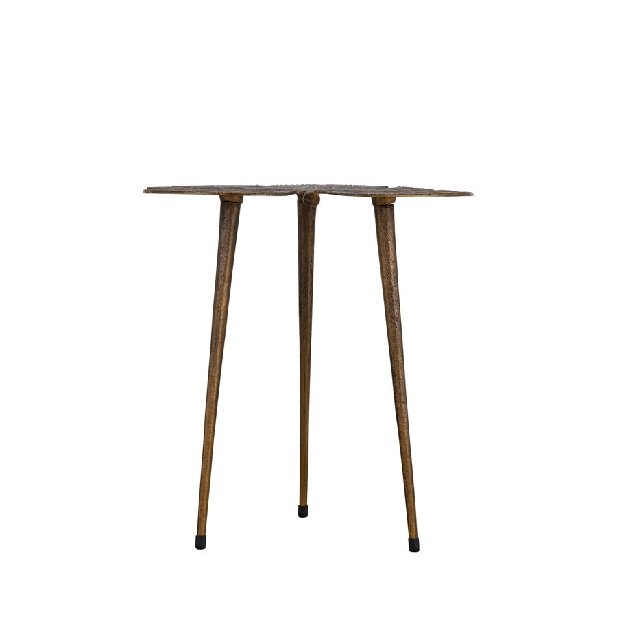Canarm Pomeroy 16in Round Side Table | Boho Aluminum Leaf Design | Living Room & Bedroom | 16 x 18 x 18 in | Model AI-1079
