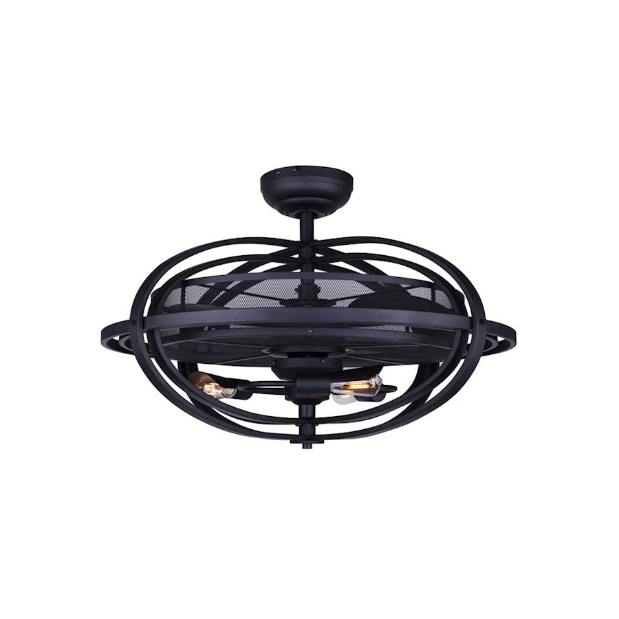Canarm Cyra 24in 3-Light Ceiling Fan | Industrial Matte Black and Open Mesh Shade | Kitchen & Bedroom | 24 x 24 x 7 in | Model CF24CYR3BK