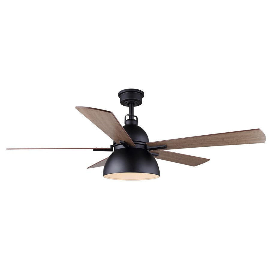 Canarm Lyric 52in 2-Light Ceiling Fan | Matte Black Steel and Brown Plywood Blades | Living Room & Covered Patio | 52 x 52 x 19 in | Model CF52LYR5BK