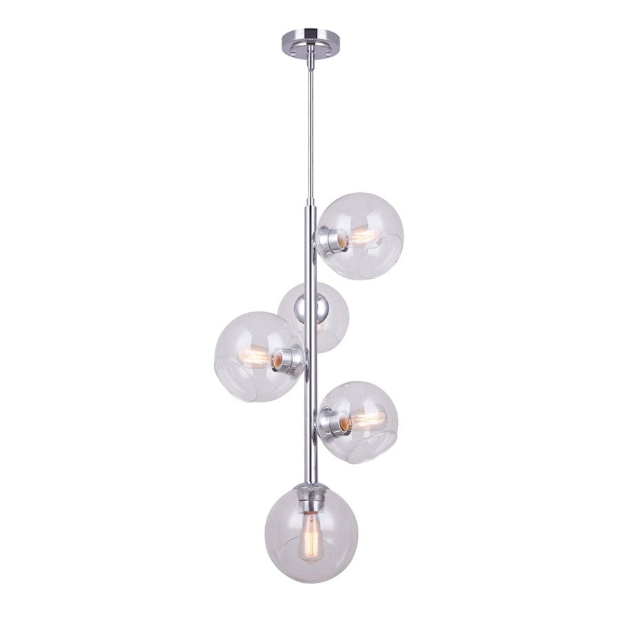 Canarm Cambry 15in 5-Light Chandelier | Modern Chrome Metal | Dining Room & Living Room | 15 x 15 x 32 in | Model ICH1021A05CH18