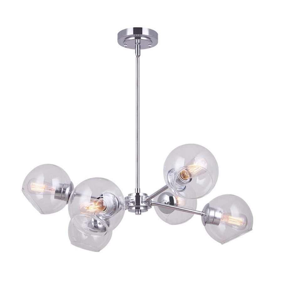 Canarm Cambry 28in 6-Light Chandelier | Modern Chrome Metal | Dining Room & Living Room | 28 x 15 in | Model ICH1021A06CH28