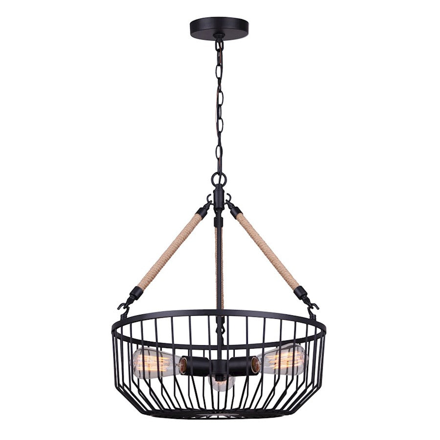 Canarm Theo 18in 3-Light Chandelier | Industrial Farmhouse Matte Black | Dining Room & Kitchen Island | 18 x 22 in | Model ICH1061A03BK18