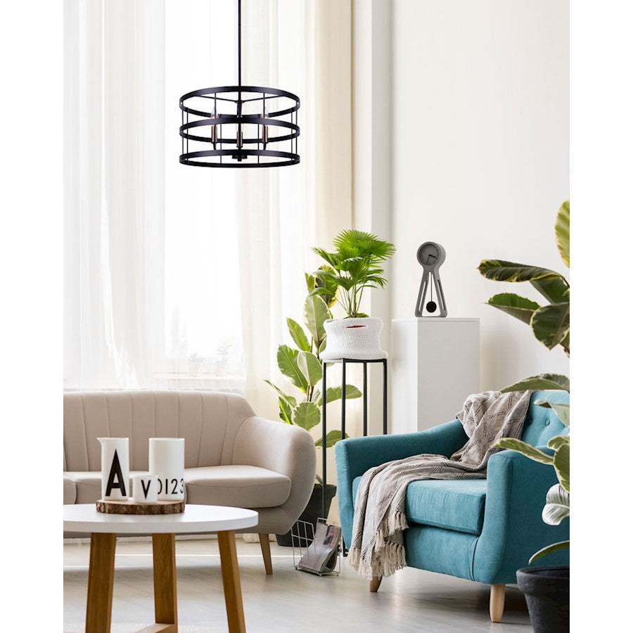Canarm Ade 18in 3-Light Chandelier | Industrial Matte Black with Gold & Nickel Sleeves | Kitchen Island & Dining Room | Model ICH1062A03BGB18