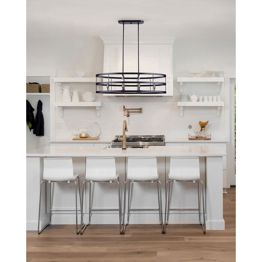 Canarm Ade 36in 6-Light Chandelier | Industrial Matte Black with Gold & Nickel Sleeves | Kitchen Island & Dining Room | Model ICH1062A06BGB36