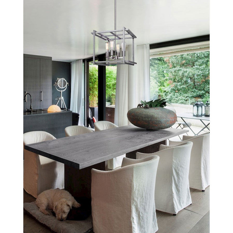 Canarm Carli 17in 4-Light Chandelier | Modern Brushed Nickel and Brushed Dark Grey Wood | Kitchen & Dining Room | Model ICH1066A04BNB17