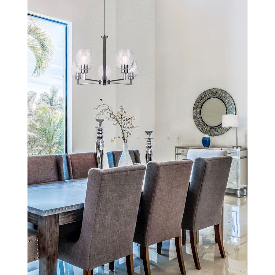 Canarm Lenci 26in 5-Light Chandelier | Modern Brushed Nickel and Seeded Glass | Dining Room & Living Room | 26 x 24 in | Model ICH1070A05BN