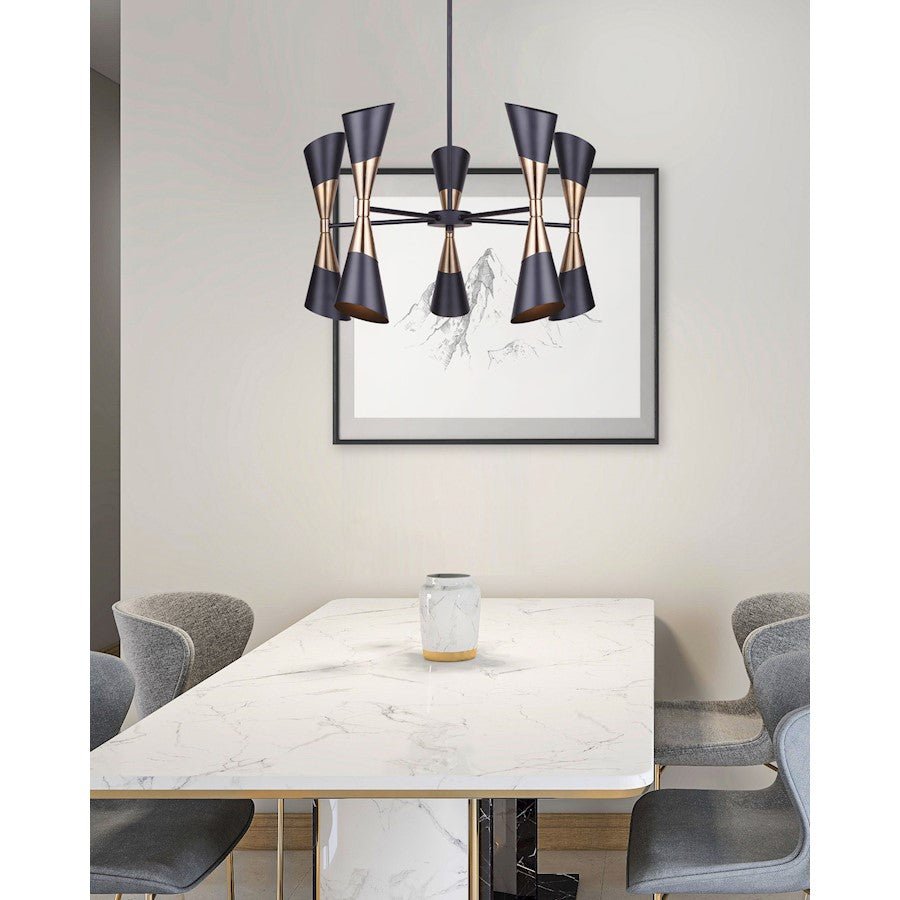 Canarm Emlen 28in 10-Light Chandelier | Mid-Century Matte Black and Gold Metal | Dining Room & Entryway | 28 x 24 in | Model ICH1073A10BKG