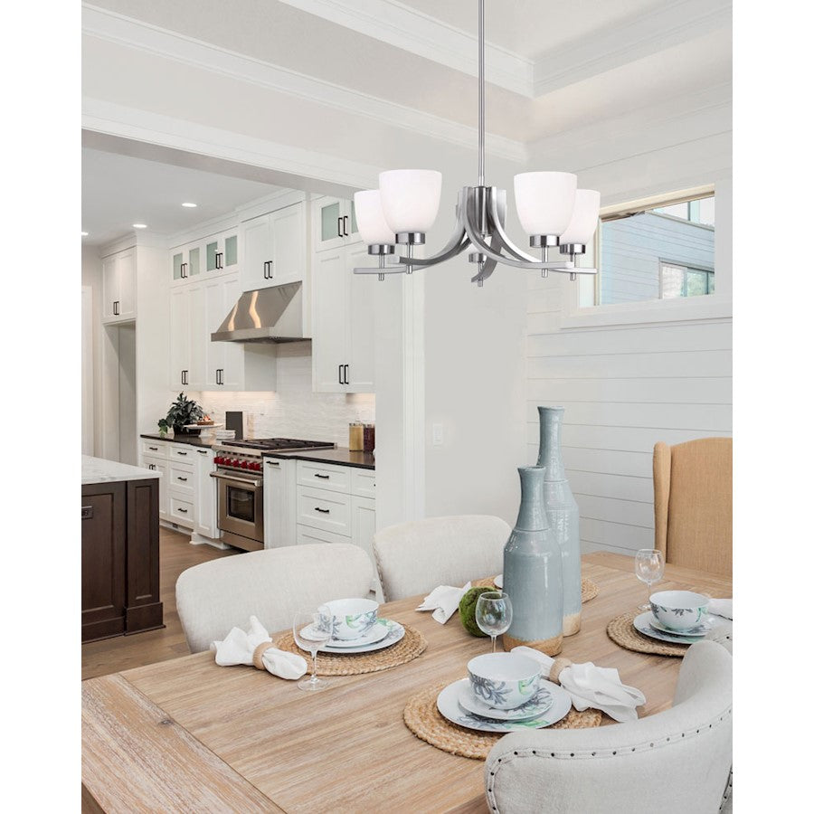 Canarm Mack 23in 5-Light Chandelier | Transitional Brushed Nickel and Opal Glass | Dining Room & Entryway | 23 x 63 x 15 in | Model ICH1077A05BN