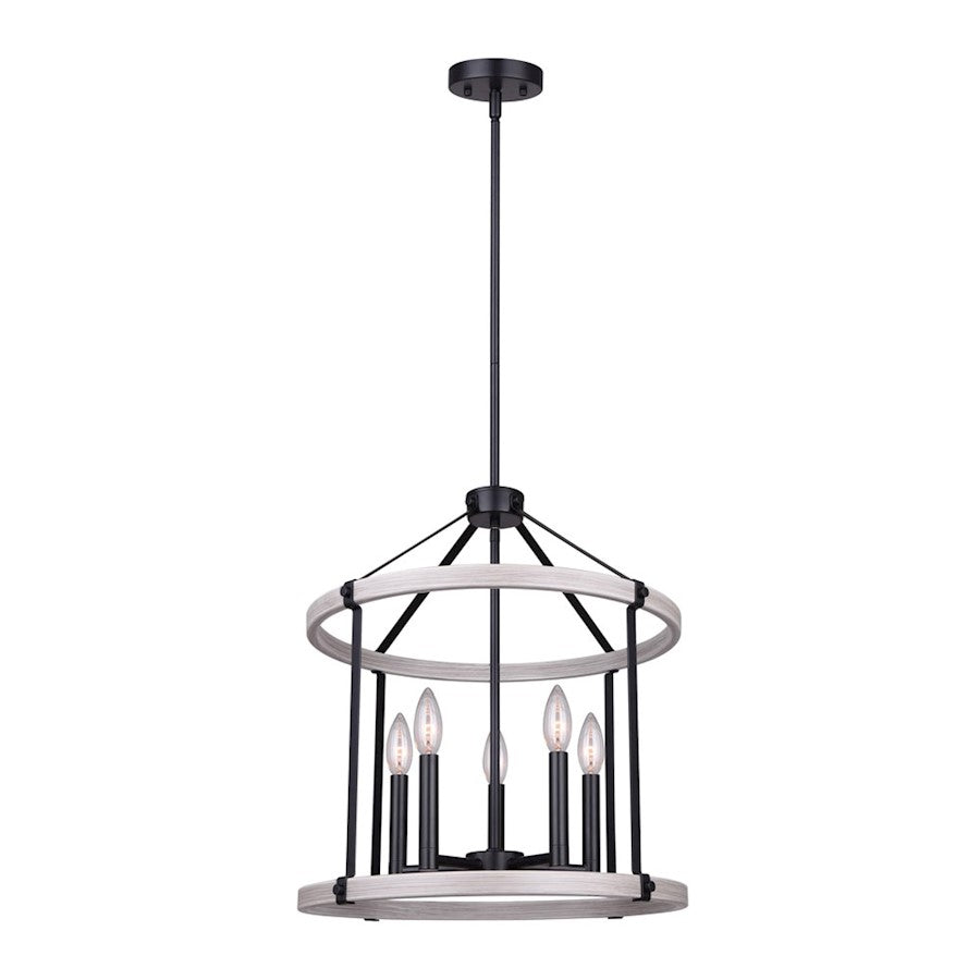 Canarm Joelle 18.5in 5-Light Chandelier | Modern Matte Black and Brushed Grey Metal | Dining Room & Entryway | Model ICH1094A05BBG19