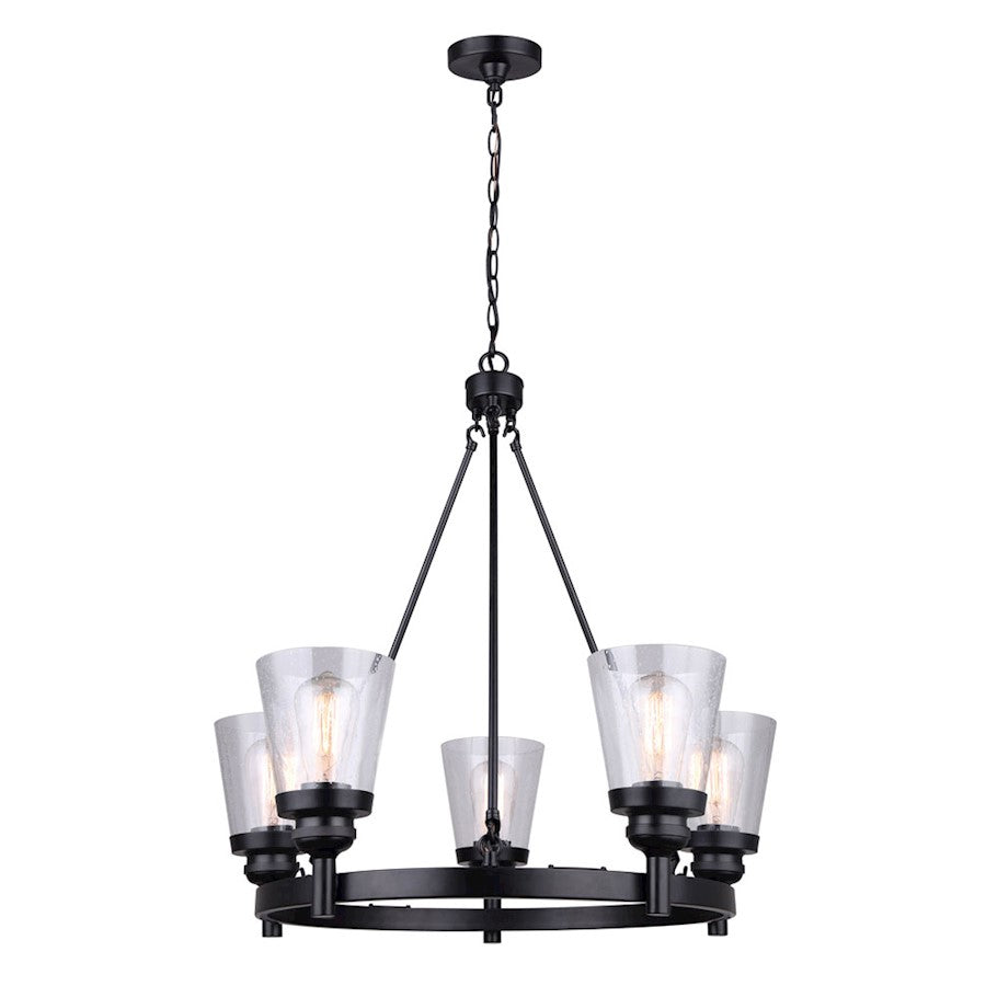Canarm Declan 26in 5-Light Chandelier | Matte Black and Seeded Glass | Dining Room & Living Room | 26 x 26 x 27 in | Model ICH1097A05BK