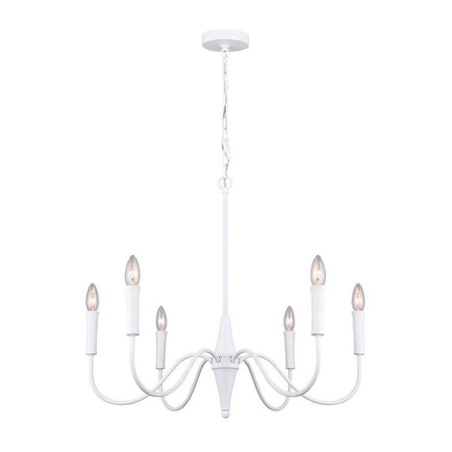 Canarm Brielle 26in 6-Light Chandelier | Modern Matte White Metal | Dining Room & Entryway | 26 x 26 x 23 in | Model ICH1103A06WH