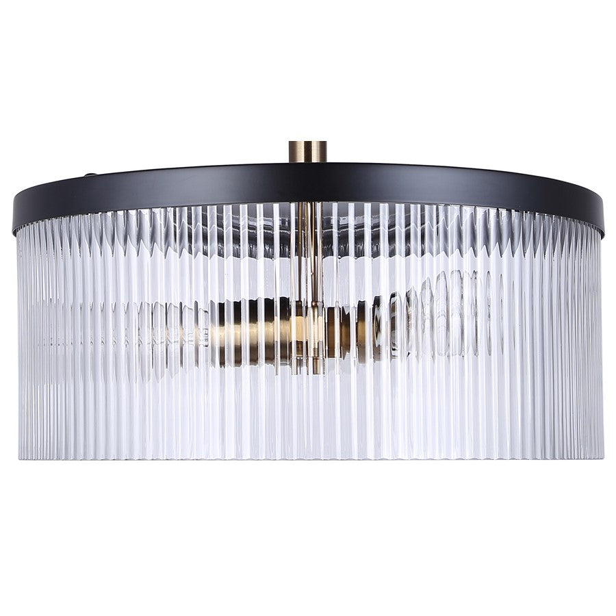 Canarm Jenner 15in 3-Light Chandelier | Matte Black and Gold Steel with Clear Ribbed Glass | Dining Room & Kitchen | Model ICH1143A03BKG15