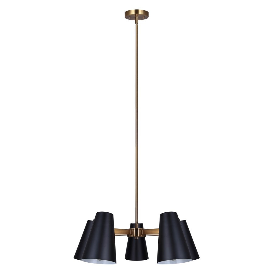 Canarm Harken 26in 5-Light Chandelier | Mid-Century Matte Black and Gold Steel | Dining Room & Living Room | 26 x 26 x 15.5 in | Model ICH1145A05BKG