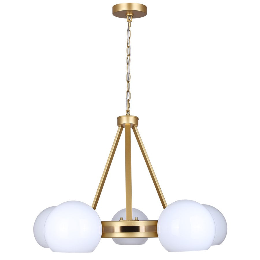Canarm Monroe 30in 5-Light Chandelier | Mid-Century Gold and Opal Glass | Dining Room & Entryway | 30.25 x 30.25 x 20.25 in | Model ICH1169A05GDP9