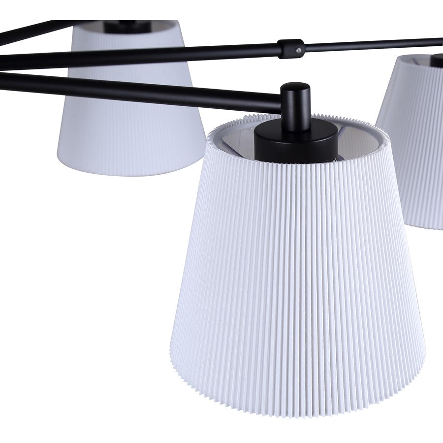 Canarm Aspen 15in 6-Light Chandelier | Classic Black and White Pleated Fabric Shades | Dining Room & Entryway | Model ICH1201A06BK