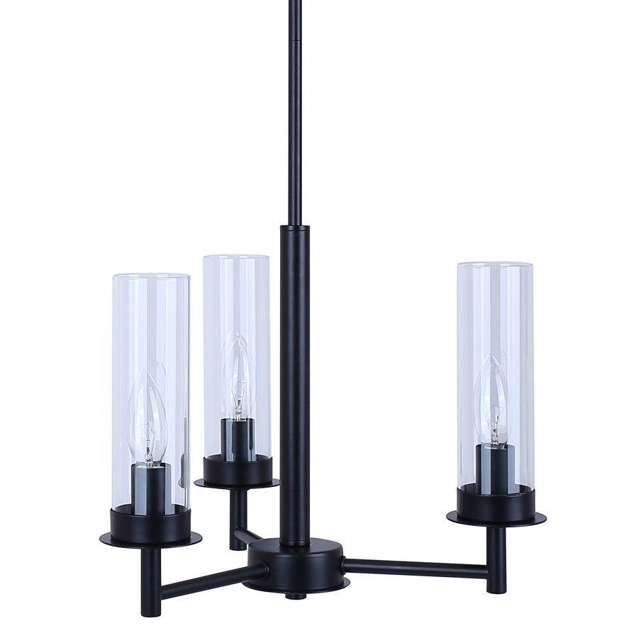 Canarm Benson 16in 3-Light Chandelier | Matte Black and Clear Glass | Kitchen & Dining Room | 16 x 16 x 14 in | Model ICH1205A03BK